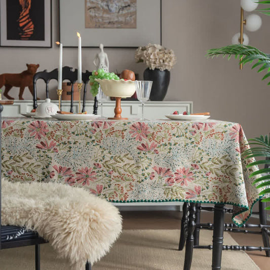 Vintage Pink Lily Jacquard Tablecloth - Round - 60" x 60" - image 0