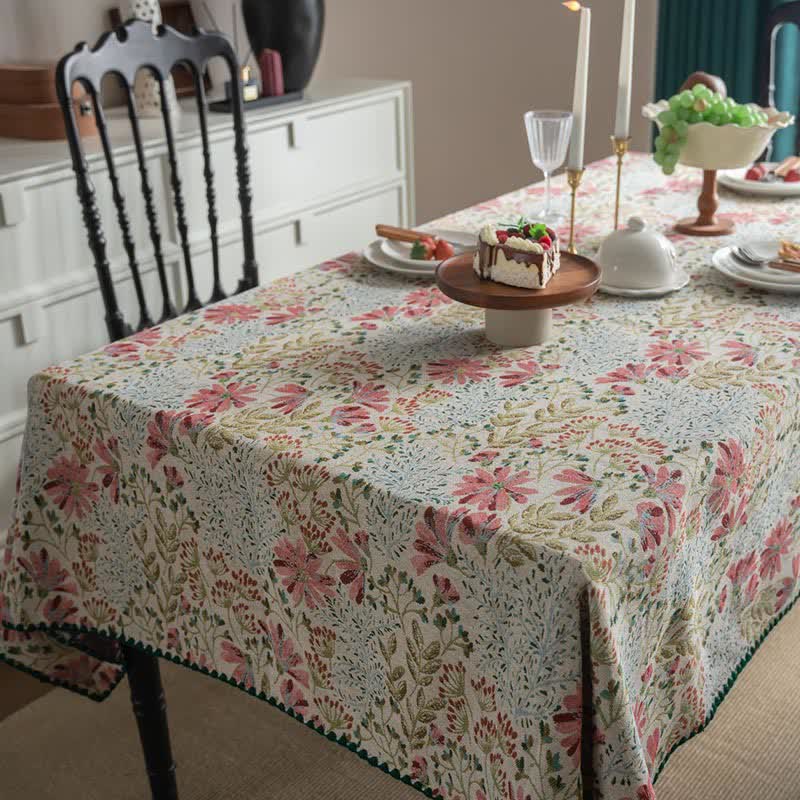 Vintage Pink Lily Jacquard Tablecloth - image 3