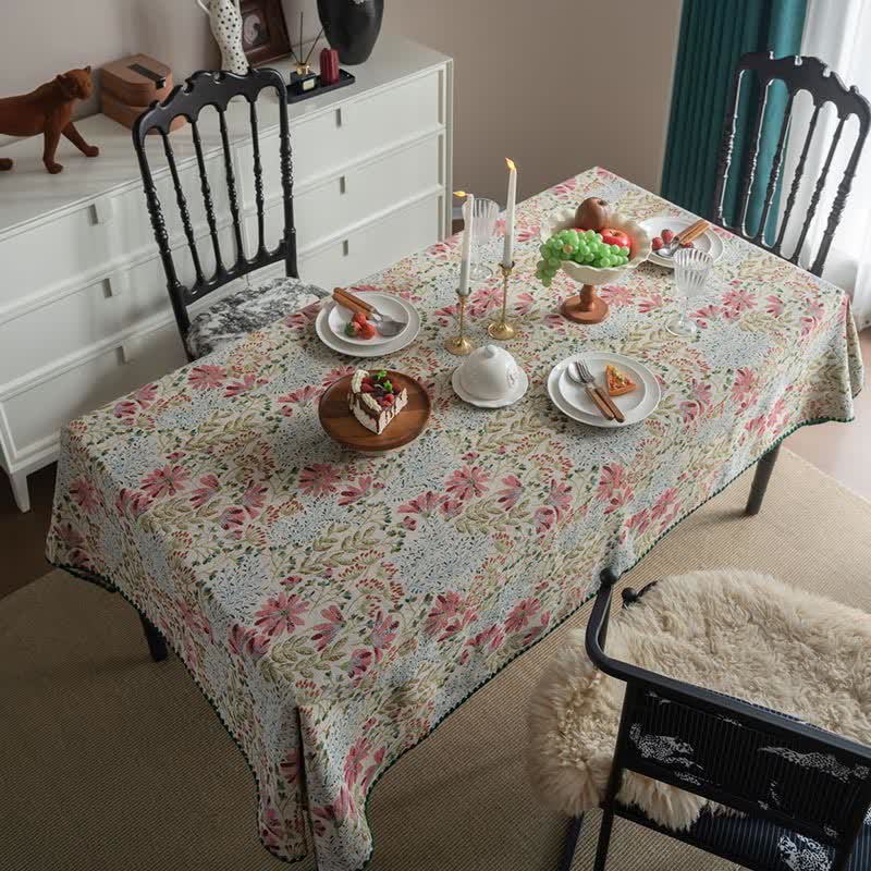 Vintage Pink Lily Jacquard Tablecloth - image 1