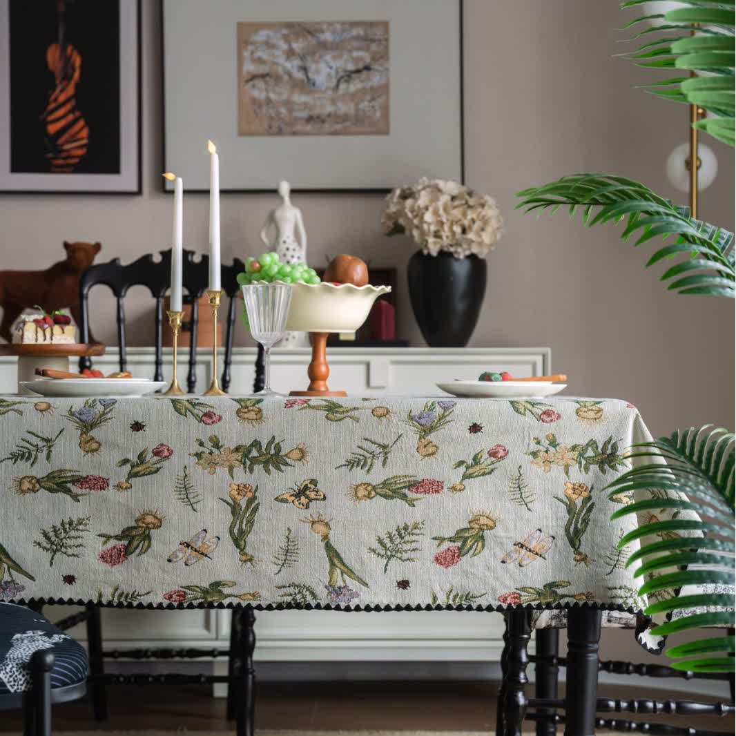 Vintage Butterfly Daffodils Jacquard Tablecloth - Round - 60" x 60" - image 0