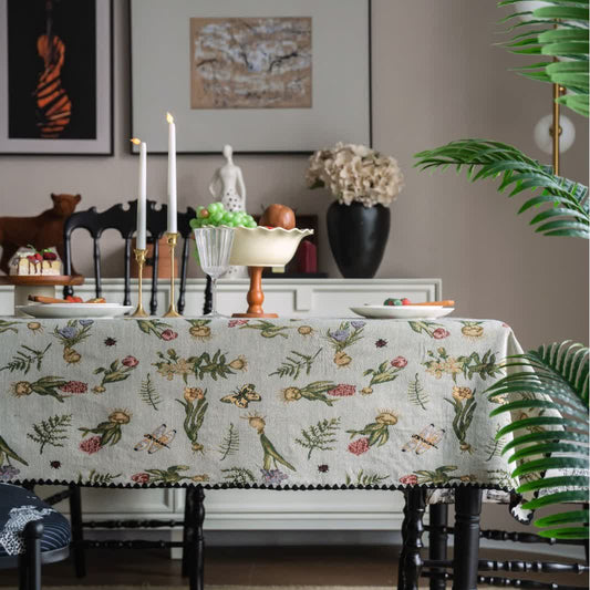 Vintage Butterfly Daffodils Jacquard Tablecloth - Round - 60" x 60" - image 0