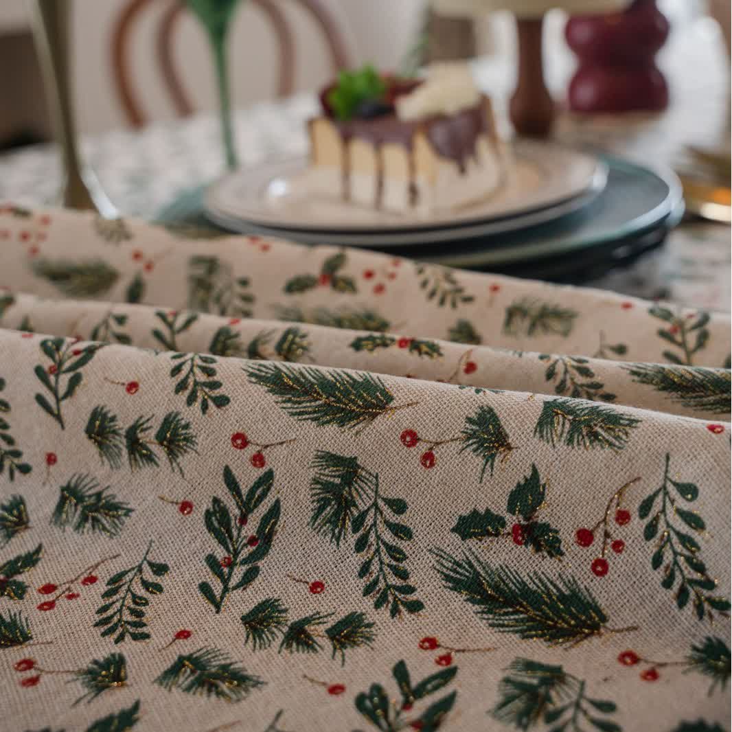 Christmas Pine Needle Berry Print Tablecloth - image 4
