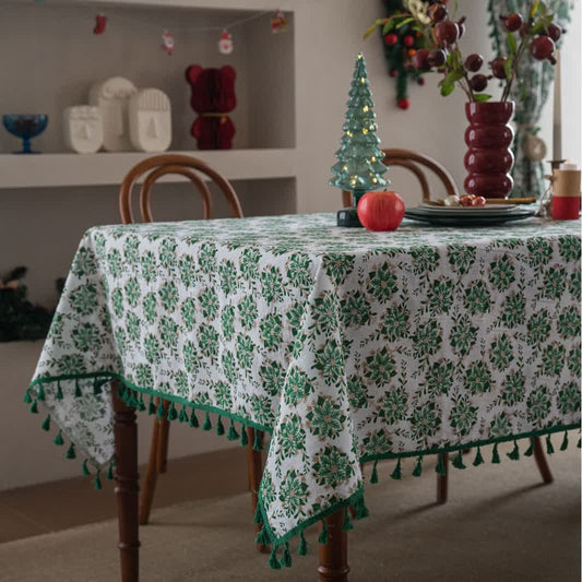 Christmas Floral Edelweiss Print Tablecloth - 55" x 102" - image 0