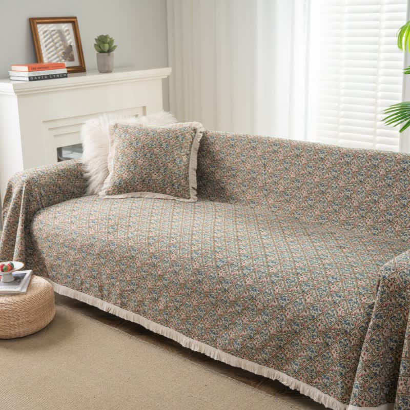 Jacquard Plaid Floral Sofa Protector - image 1