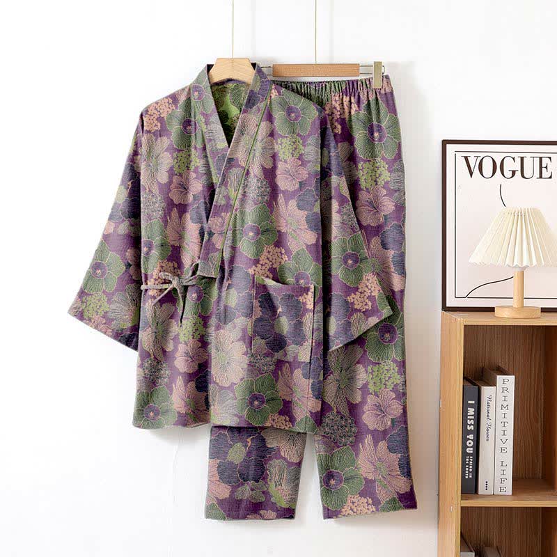 Peach Blossom Kimono style Loungewear Set - Purple - XL - image 4