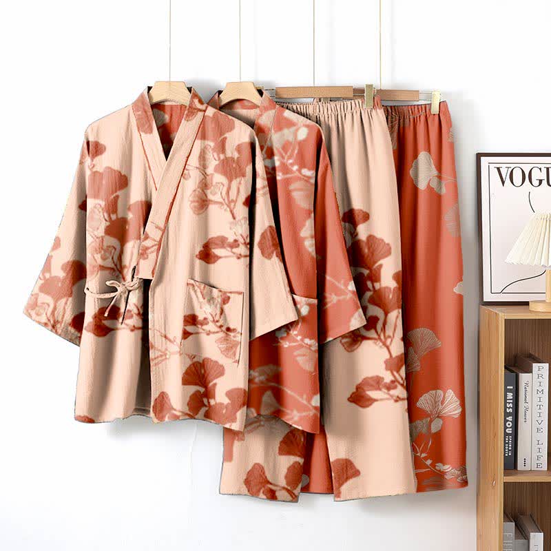 Large Ginkgo Leaf Cotton Kimono Pajamas - image 10