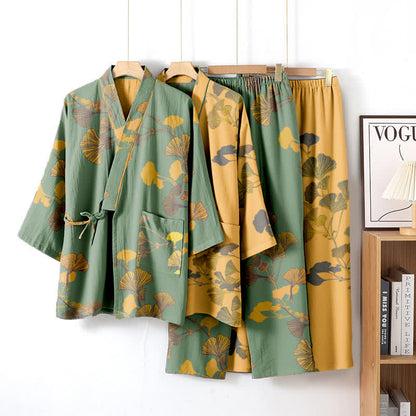 Large Ginkgo Leaf Cotton Kimono Pajamas - image 8