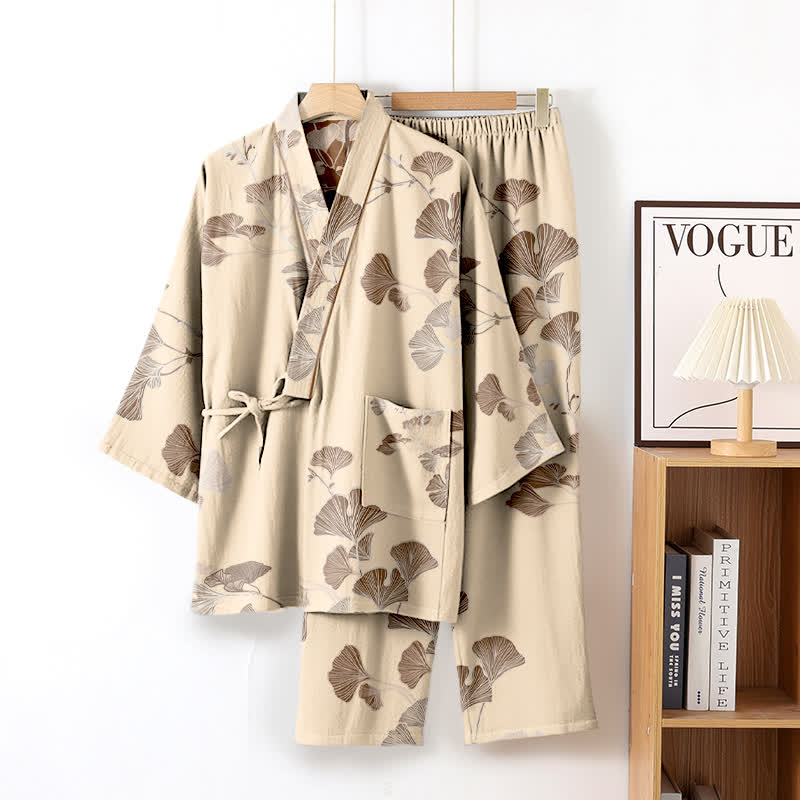 Large Ginkgo Leaf Cotton Kimono Pajamas - image 20