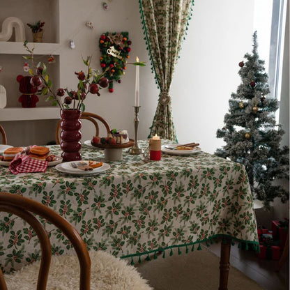 Christmas Holly Leaf Print Tablecloth - 55" x 102" - image 0