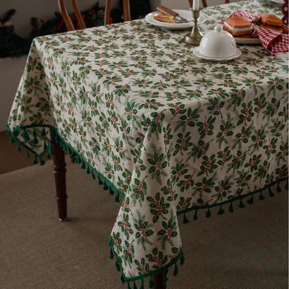 Christmas Holly Leaf Print Tablecloth - image 2