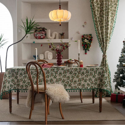 Christmas Holly Leaf Print Tablecloth - image 1