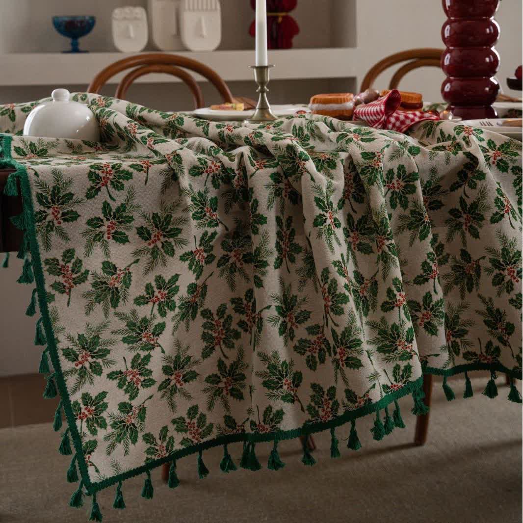 Christmas Holly Leaf Print Tablecloth - image 3