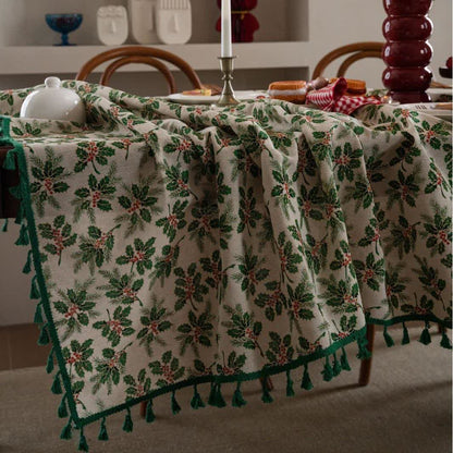 Christmas Holly Leaf Print Tablecloth - image 3