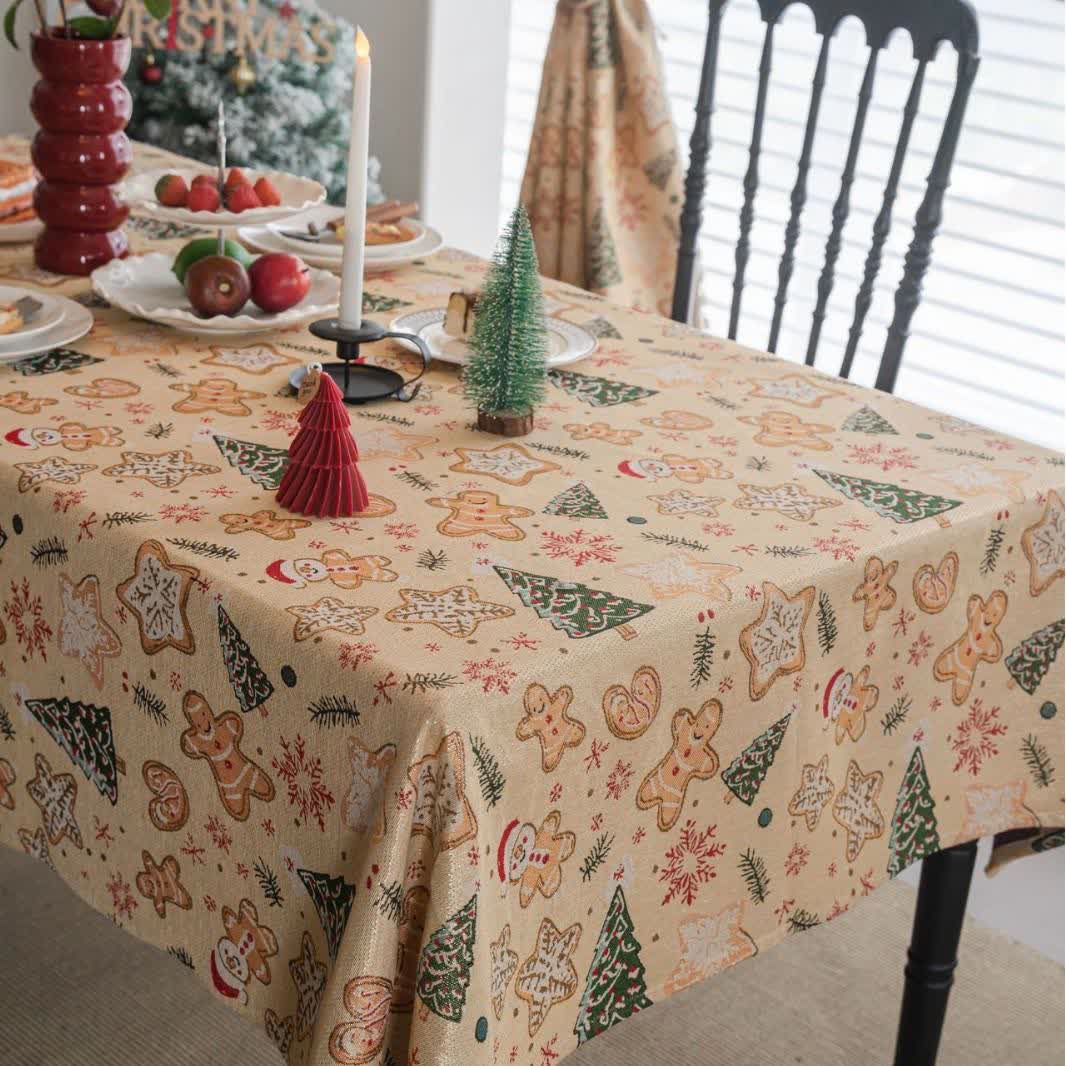 Christmas Tree & Gingerbread Man Holiday Tablecloth - 55" x 102" - image 0