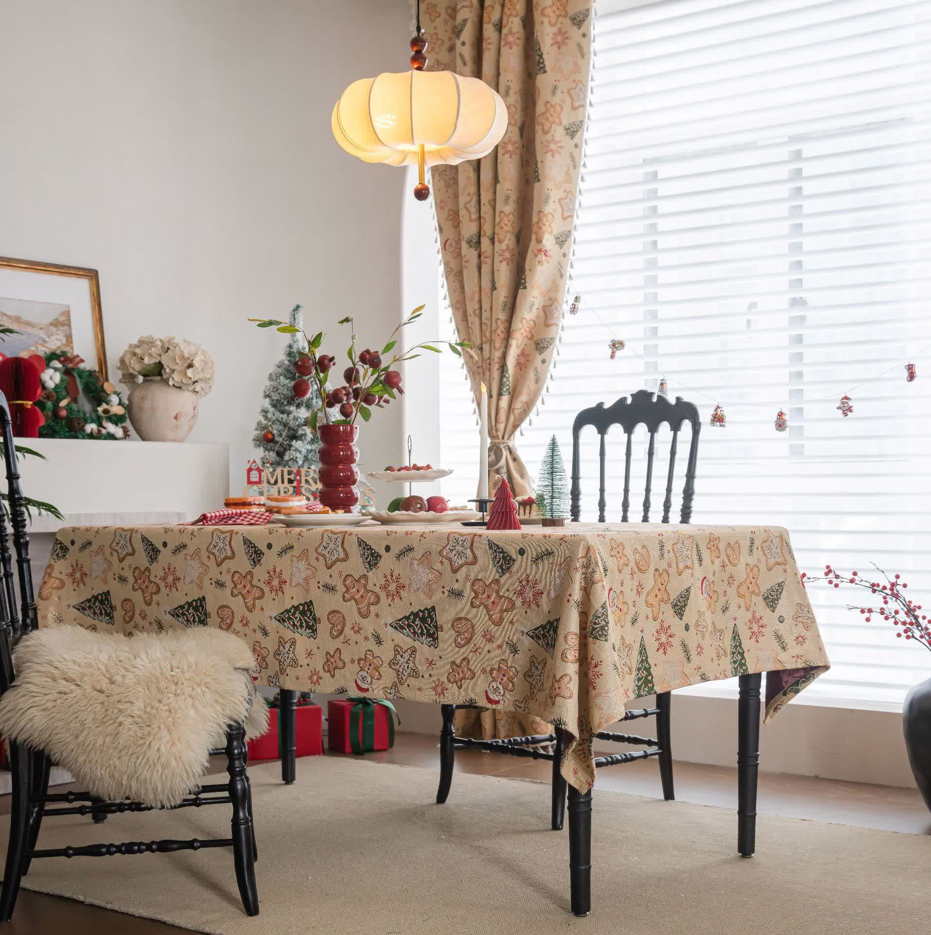 Christmas Tree & Gingerbread Man Holiday Tablecloth - image 1