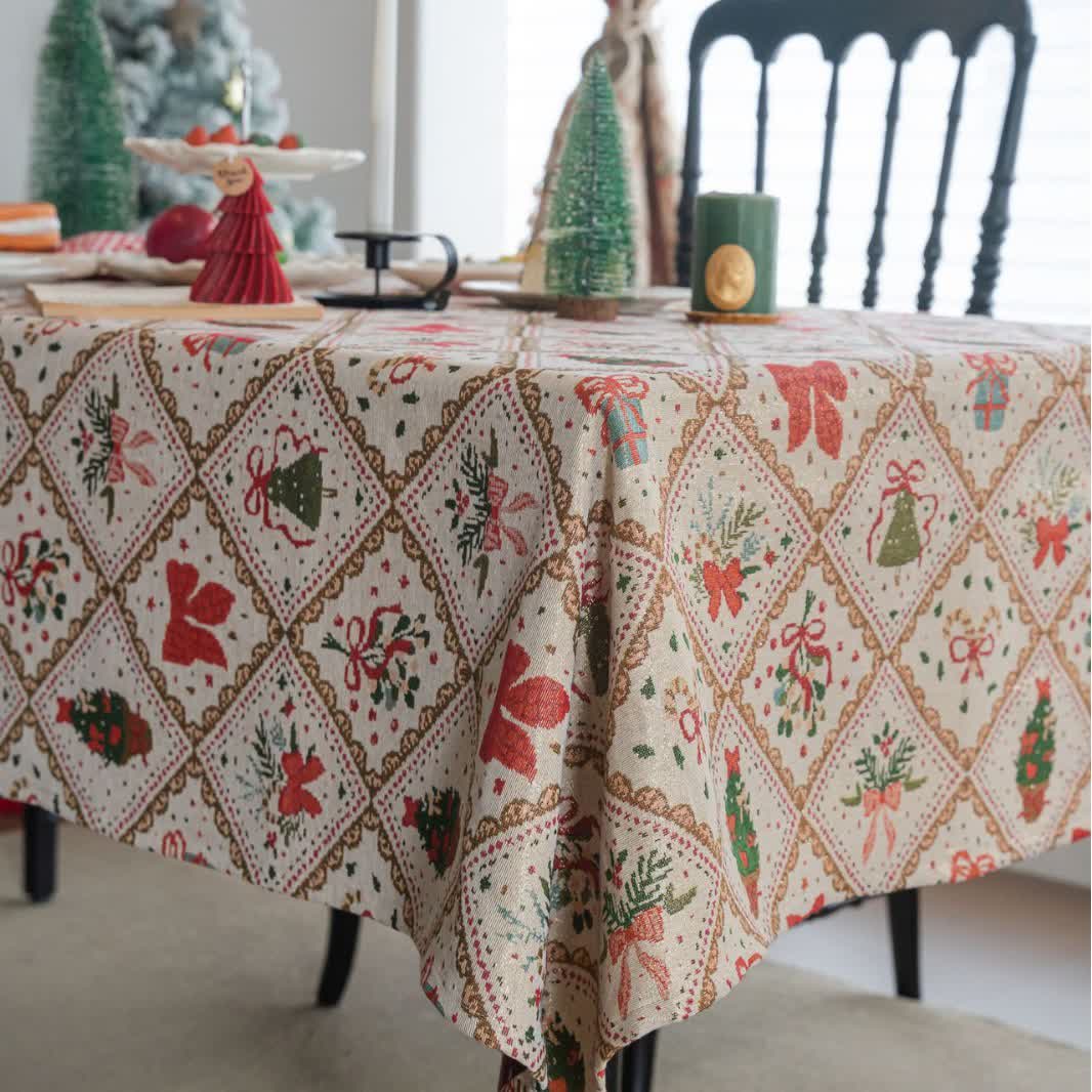 Christmas Tree & Bow Print Holiday Tablecloth - 55" x 102" - image 3