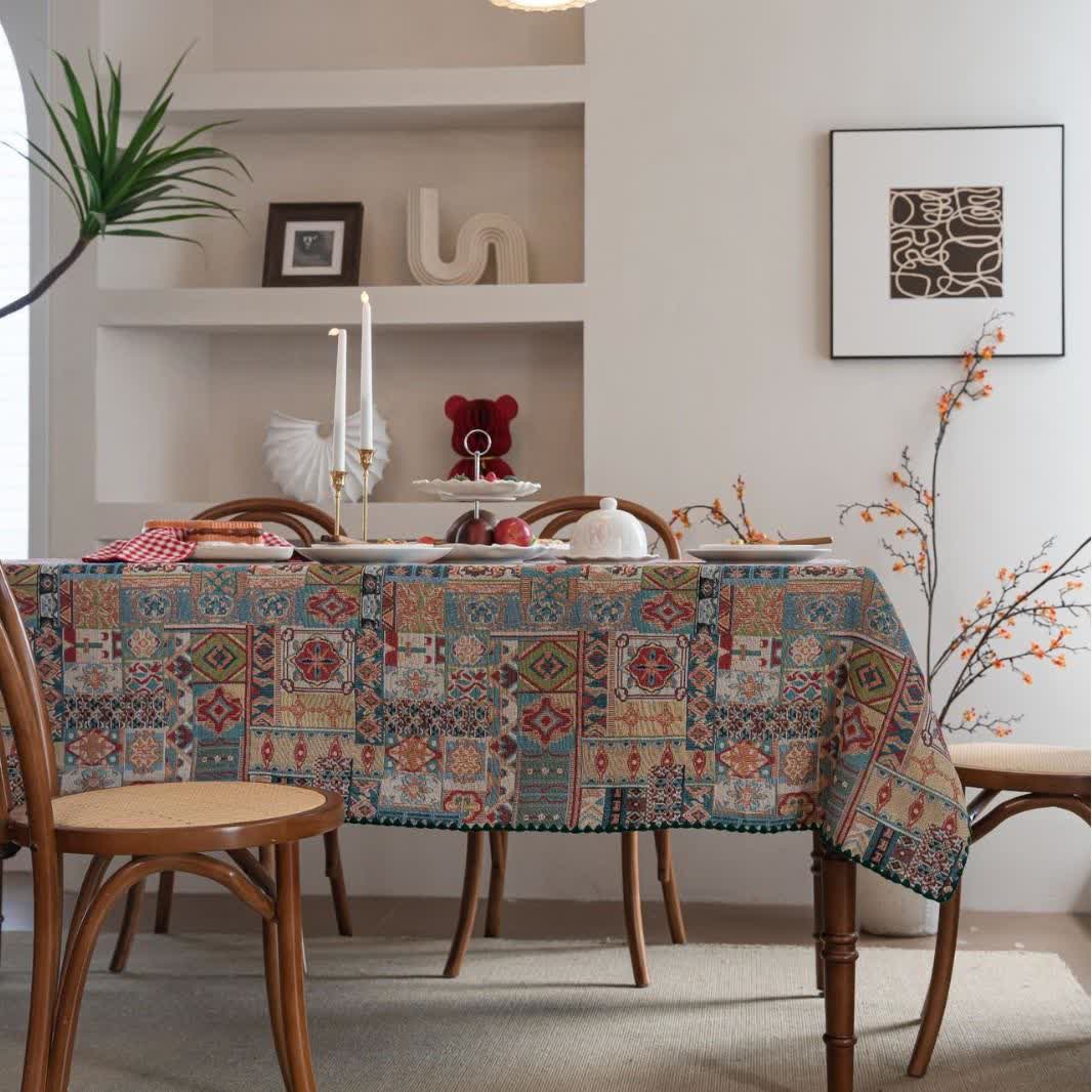 Boho Tribal Motif Jacquard Tablecloth - image 1