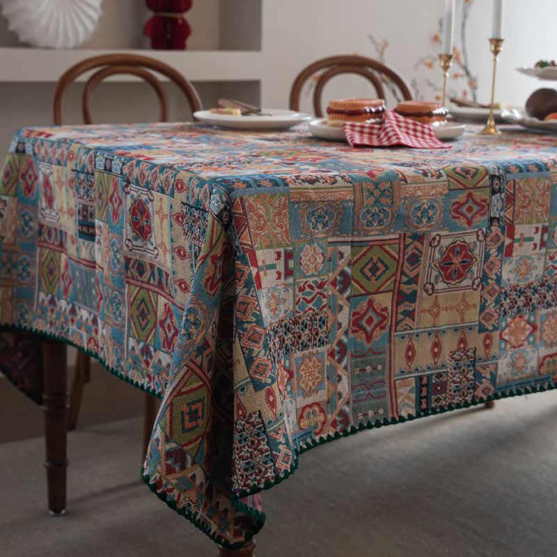 Boho Tribal Motif Jacquard Tablecloth - image 3
