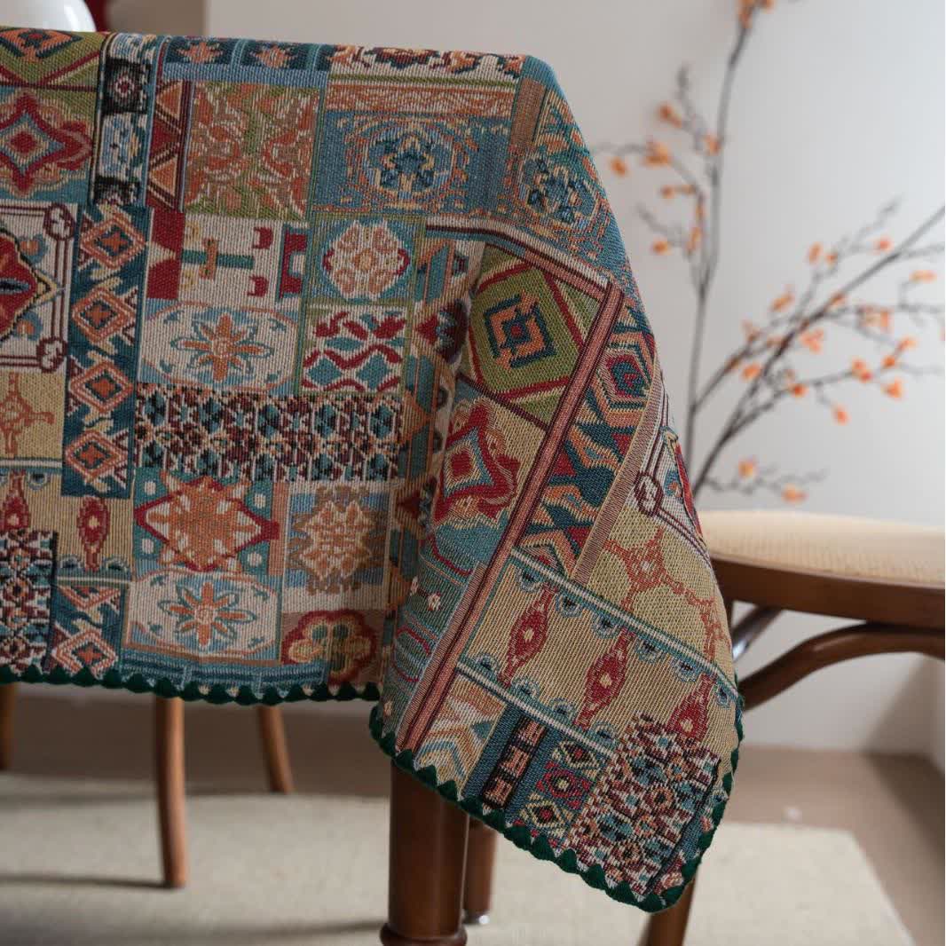 Boho Tribal Motif Jacquard Tablecloth - image 5