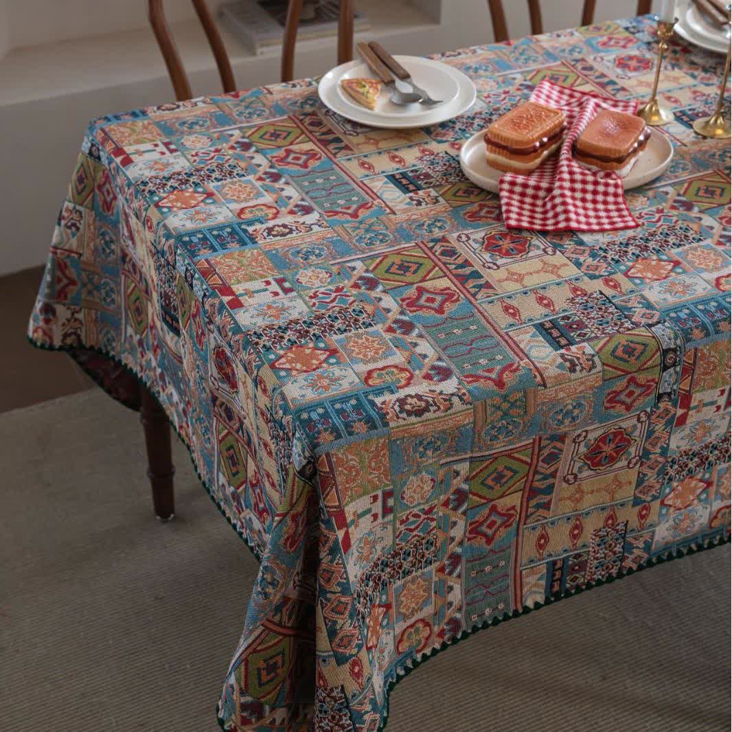 Boho Tribal Motif Jacquard Tablecloth - image 2