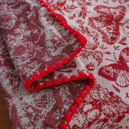 Red Butterfly Floral Jacquard Tablecloth - image 5