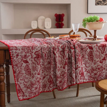 Red Butterfly Floral Jacquard Tablecloth - image 3