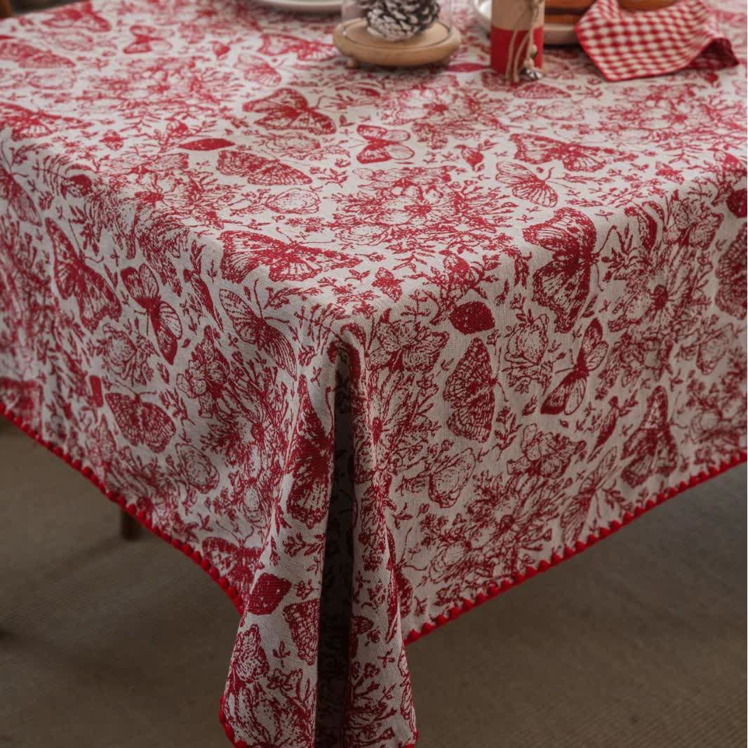 Red Butterfly Floral Jacquard Tablecloth - image 4