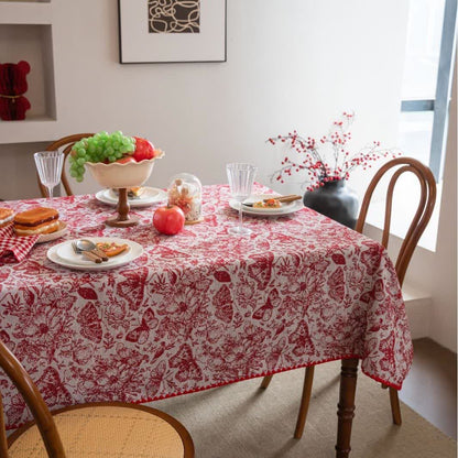 Red Butterfly Floral Jacquard Tablecloth - image 2