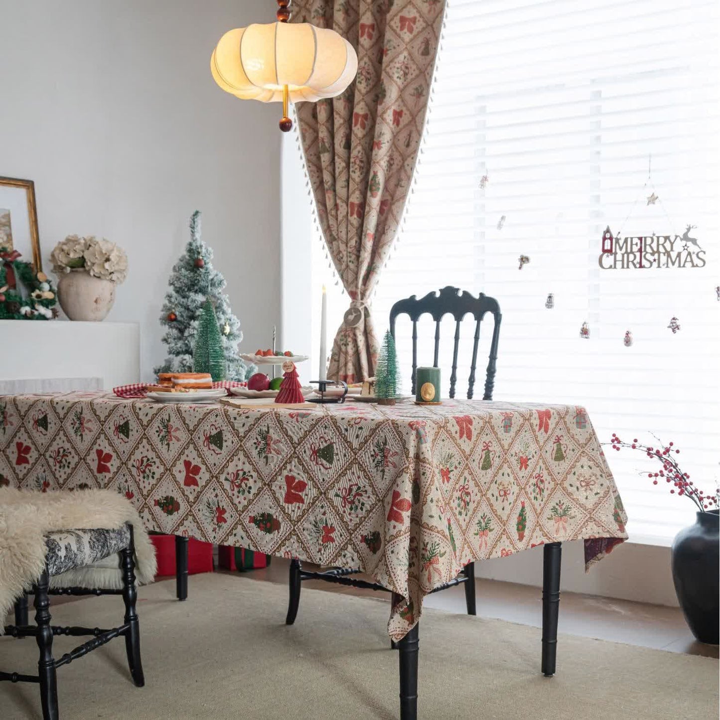 Christmas Tree & Bow Print Holiday Tablecloth - image 2