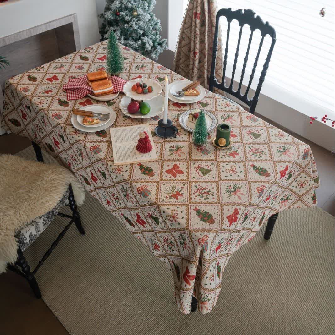 Christmas Tree & Bow Print Holiday Tablecloth - image 1