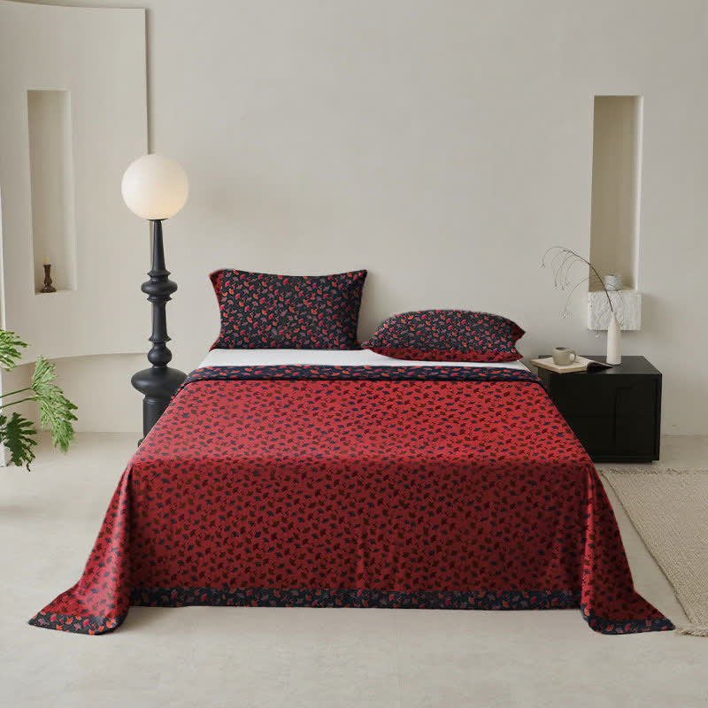 Ginkgo Biloba Natural Cotton Gauze Bedspread - Red - 2PCS Pillowcases - 41" x 20" - image 0