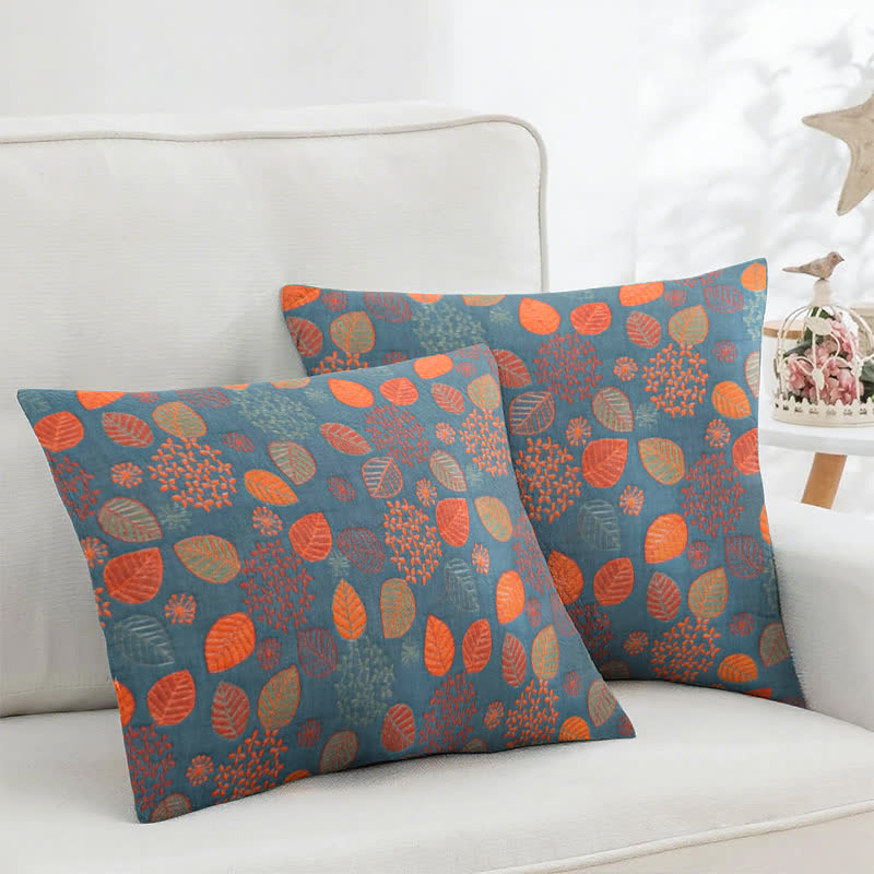 Leaf Print Cotton Jacquard Square Pillowcases(2PCS) - 18" x 18" - image 0