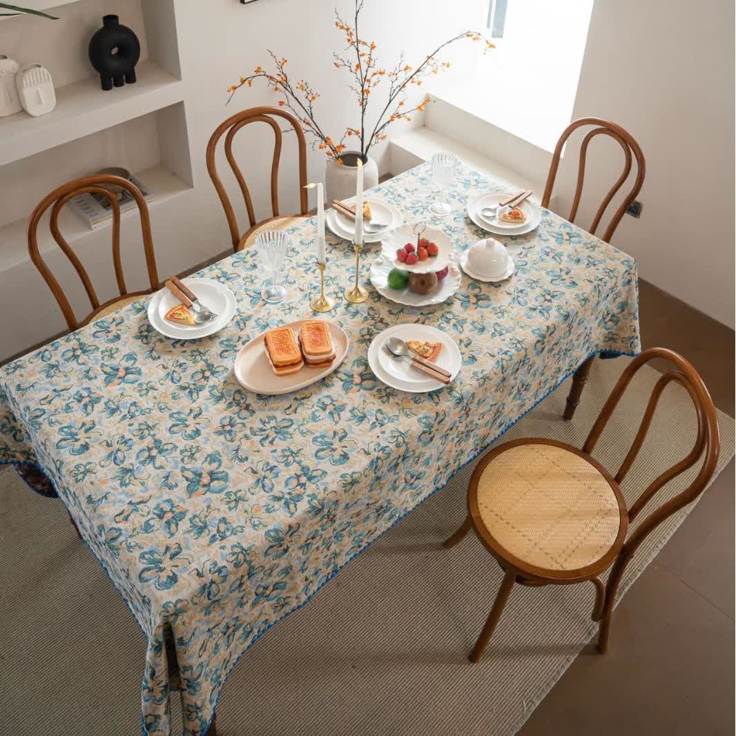 Rustic Style Blue Floral Jacquard Tablecloth - image 1