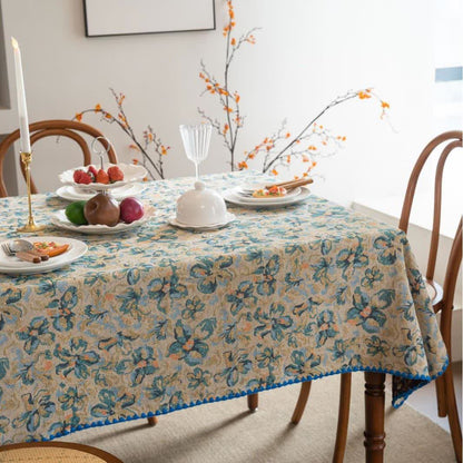 Rustic Style Blue Floral Jacquard Tablecloth - image 3