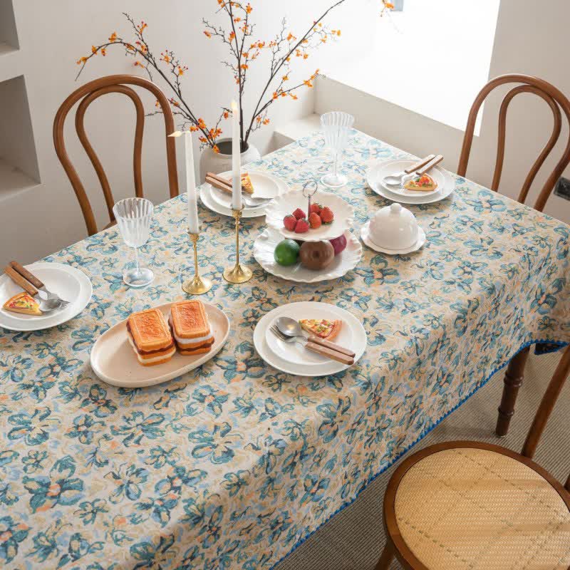 Rustic Style Blue Floral Jacquard Tablecloth - image 2