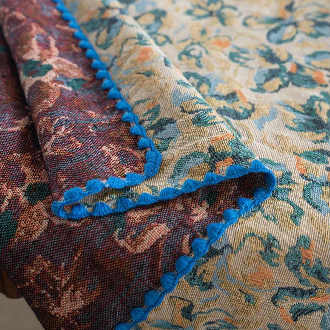 Rustic Style Blue Floral Jacquard Tablecloth - image 5