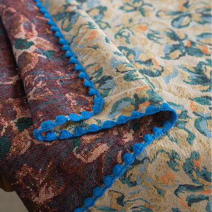 Rustic Style Blue Floral Jacquard Tablecloth - image 5
