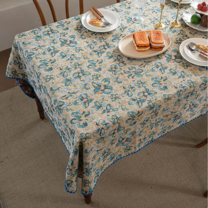 Rustic Style Blue Floral Jacquard Tablecloth - image 4
