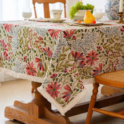 Rustic Floral Jacquard Tassel Tablecloth - image 3