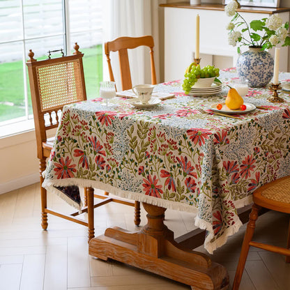 Rustic Floral Jacquard Tassel Tablecloth - image 2
