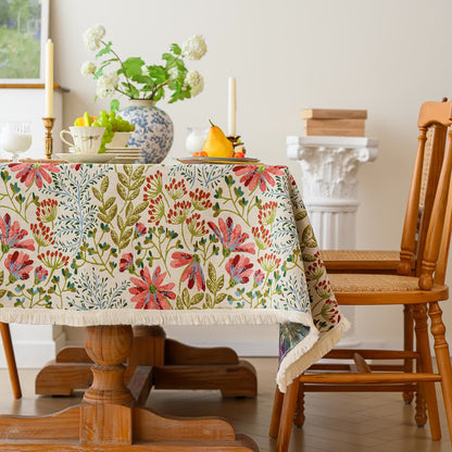 Rustic Floral Jacquard Tassel Tablecloth - image 1