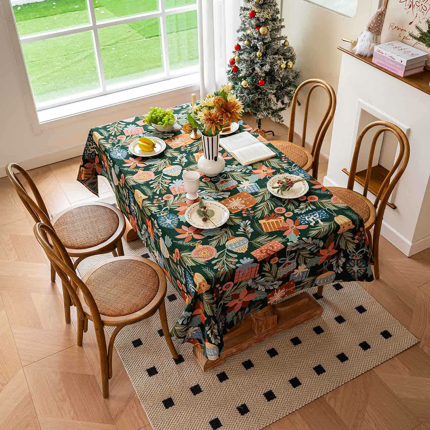 Plant & Floral Print Jacquard Tablecloth - image 1