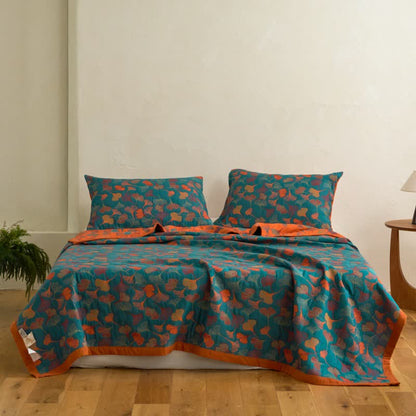 Ginkgo Biloba Organic Cotton Quilt - Blue - Quilt with 2PCS Pillowcases - Cal King - image 0
