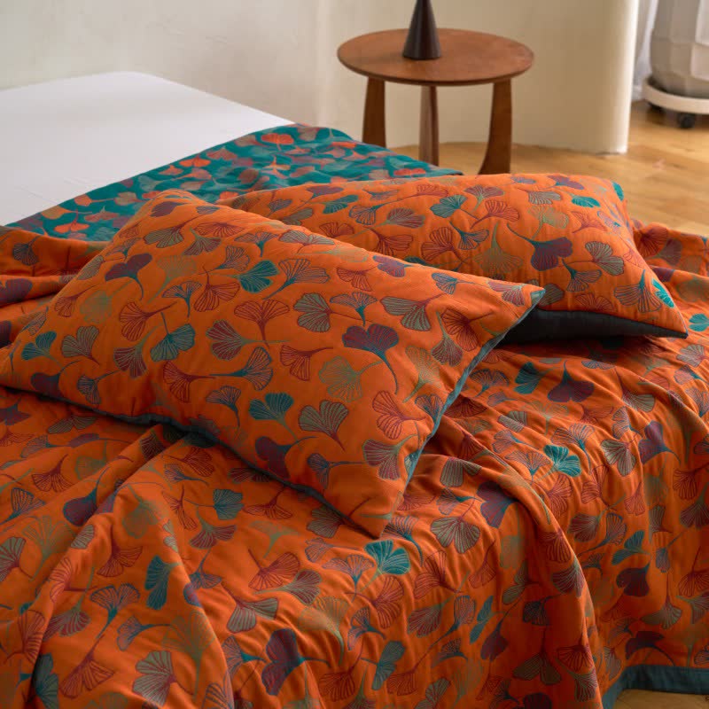 Ginkgo Biloba Organic Cotton Quilt - Orange - 2PCS Pillowcases - 20" x 36" - image 19