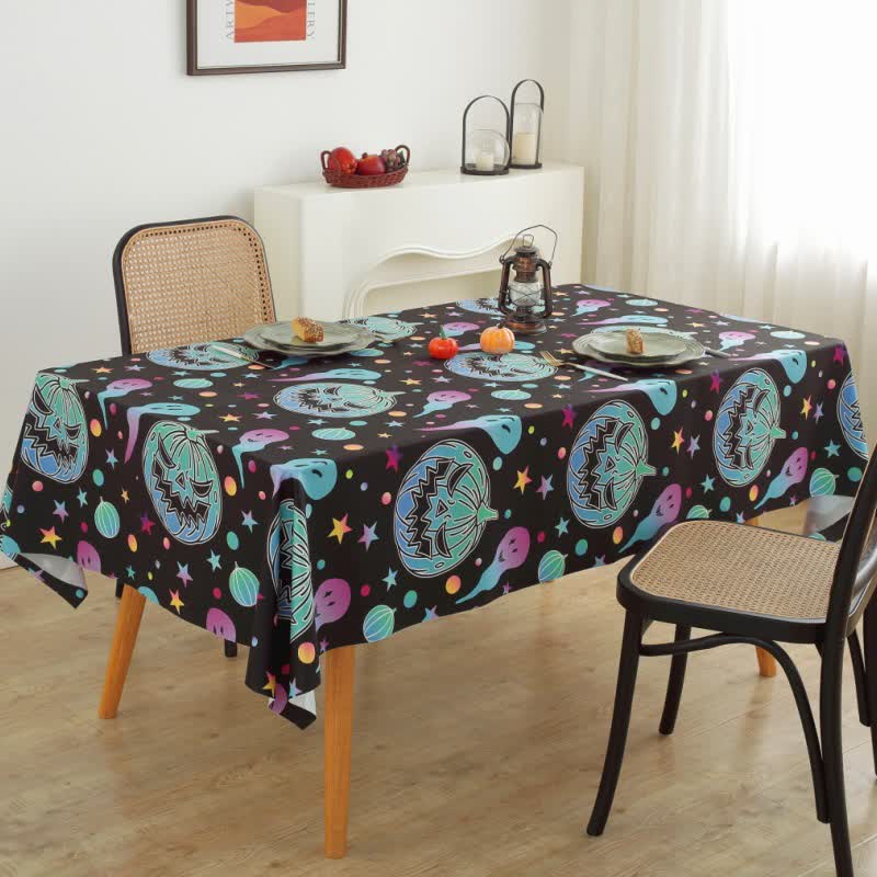 Halloween Spooky Pumpkin Ghost Tablecloth - Round - Round48" - image 0