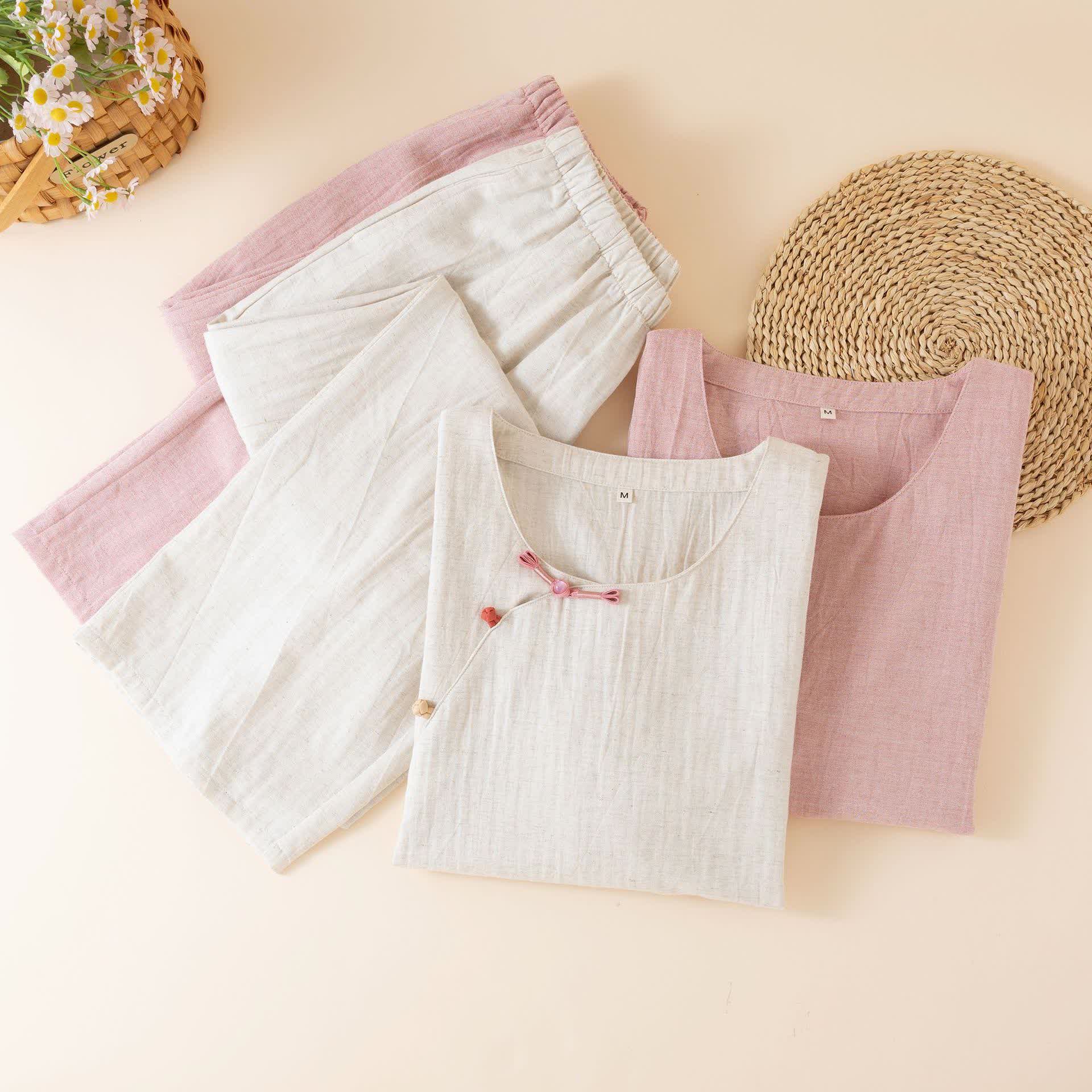 Oriental Style Buttoned Loungewear Set - image 1