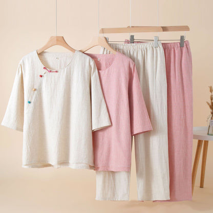 Oriental Style Buttoned Loungewear Set - image 0