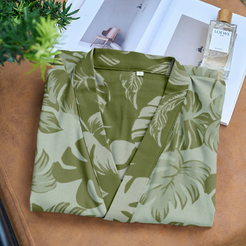 Monstera Print Cotton Gauze Kimono Robe - image 8