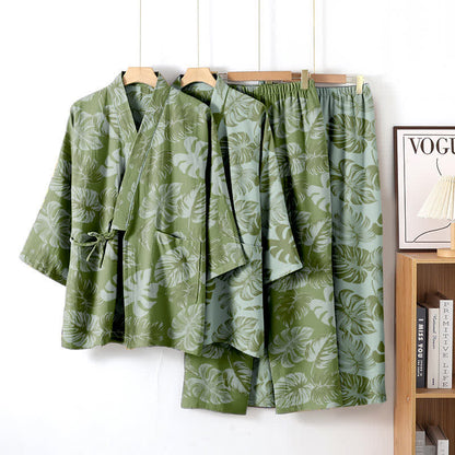 Monstera Cotton Gauze Kimono Loungewear Set - image 0