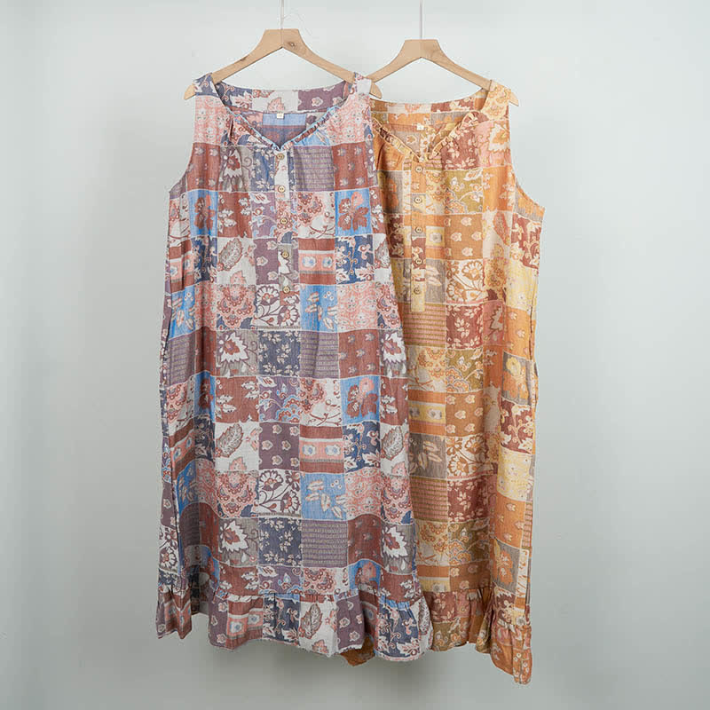 Ethnic Floral Cotton Sleeveless Nightdress - image 1